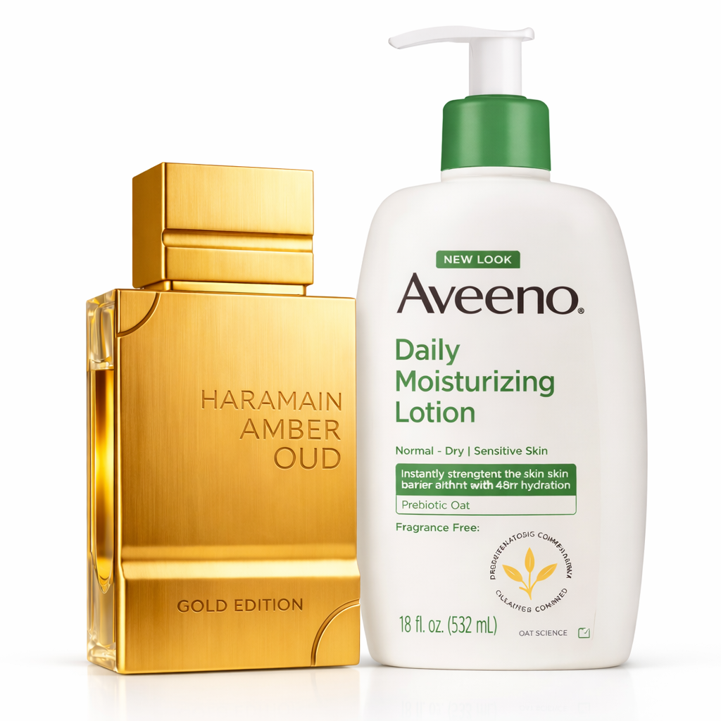 Amber Oud Gold Edition + Aveeno Skincare set