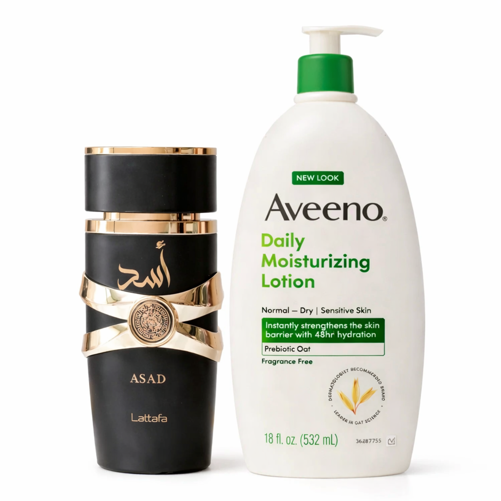Lattafa Asad  Eau de Parfum + Aveeno Skincare set